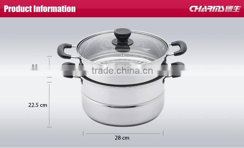 Tri-tier stainless steel cookware pasta pot set with steamer