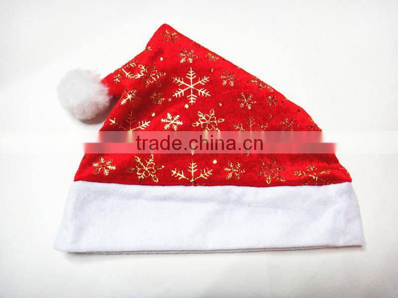 SJ-6731 30*40 Red velvet Christmas hat gold snowflake print Santa hat