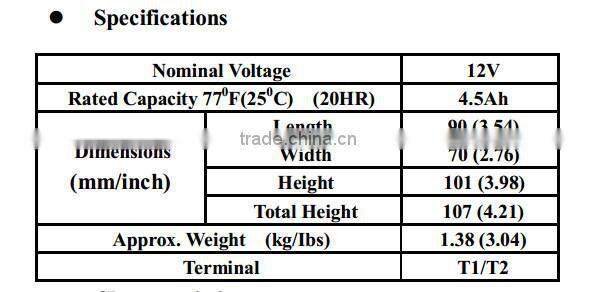 12V 4.5AH sealed lead acid battery for medical equipment