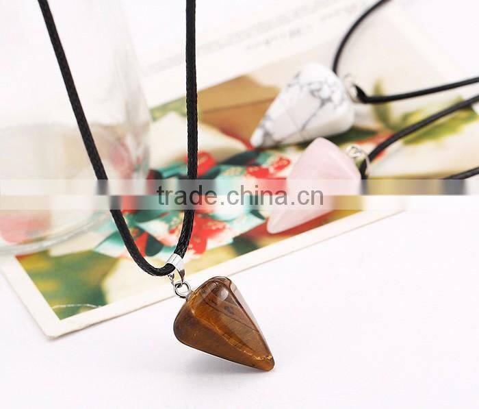 Fashion leather jewelry cone pendant wholesale natural stone necklace
