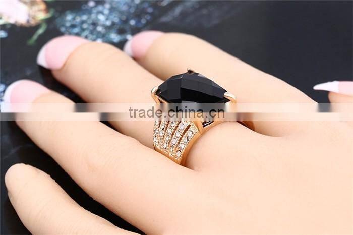 1 dollar items zinc alloy black gemstone single stone gold ring for women