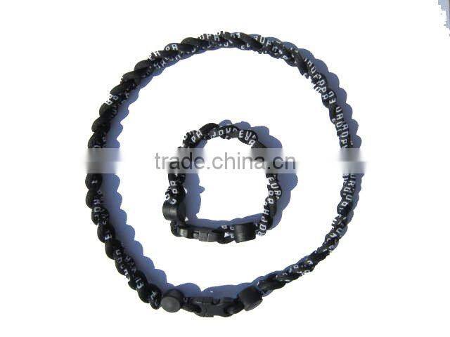 Blue & White 1Set Titanium Baseball Sports Necklace & Bracelet, 3 Ropes