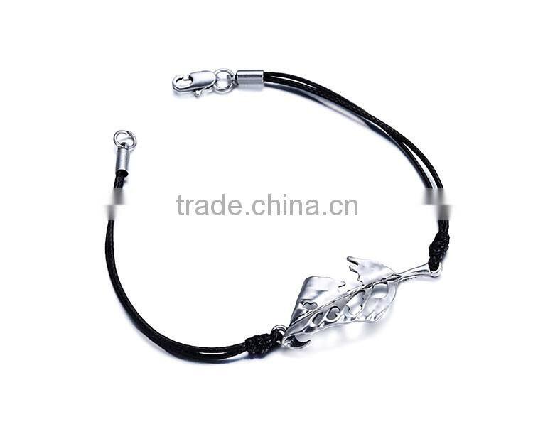 New design Korean wax cord silver alloy simple bracelet Valentine gift wholesale