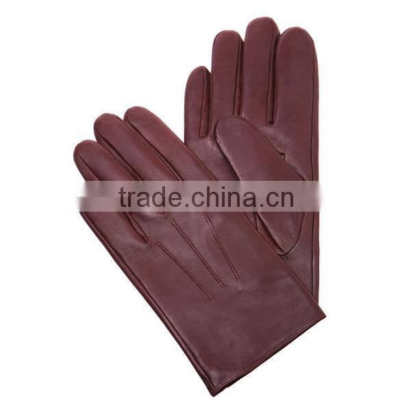 Classic china long red driving Sheepskin plain style lined red leather gloves