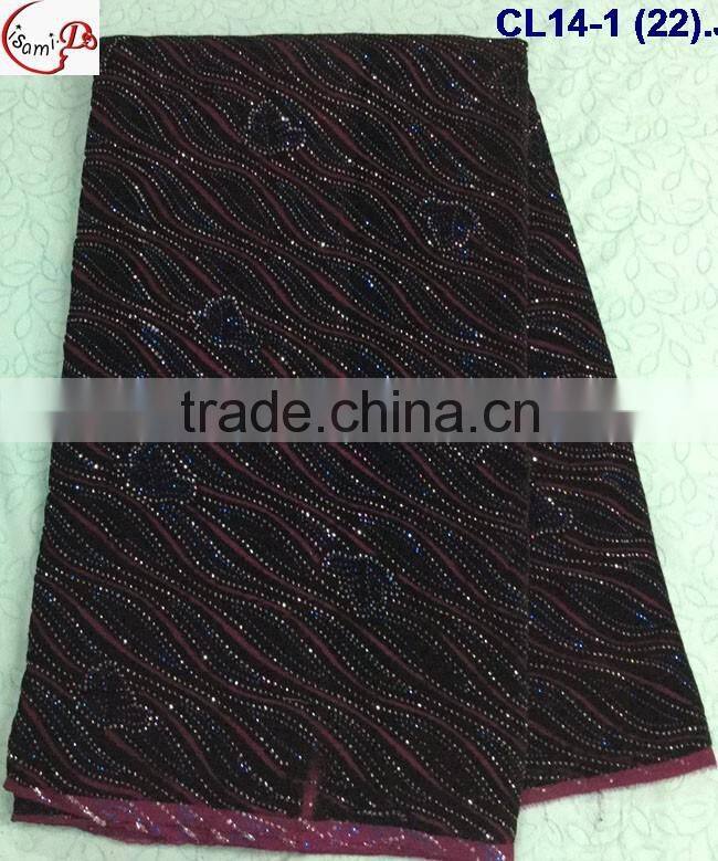 CL14-1 (26) New arrival and high quality African Velvet lace fabric with sequins for dress and clothes