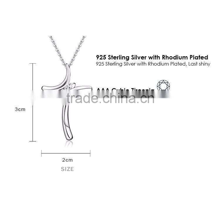 Women's Sterling Silver Cubic Zirconia Three-Stone Cross Pendant Necklace