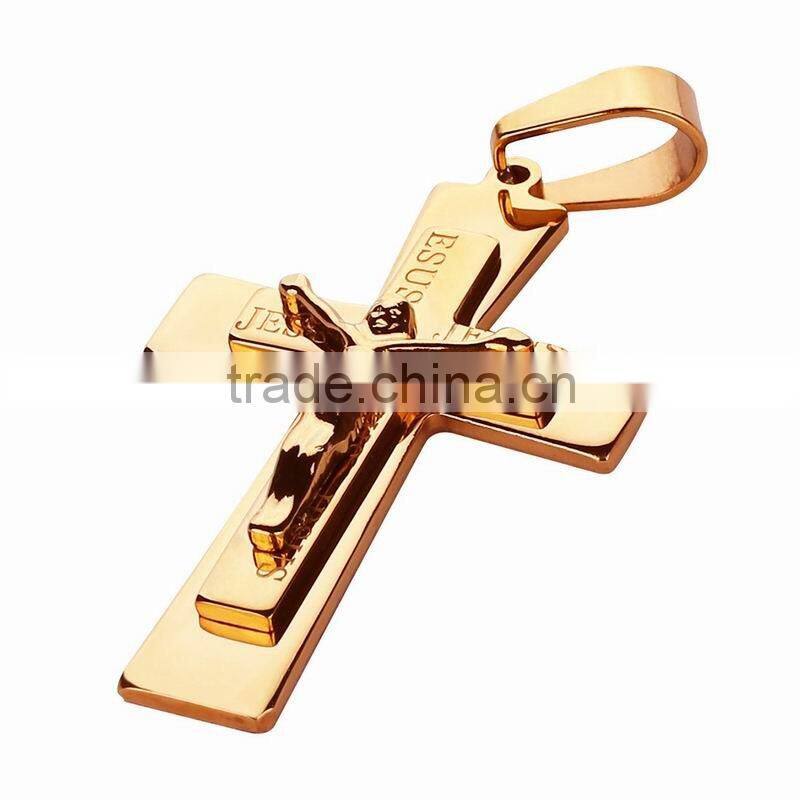 Latest Hot Necklace Accessory Double Deck Scaved Letter JUSUS Gold Hallowmas Christian God Crux Titanium Steel Pendant Necklaces