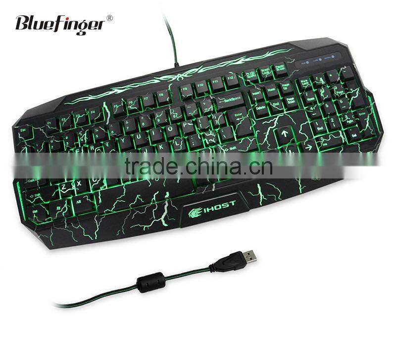 Custom professional USB computer game keyboard with green backlit