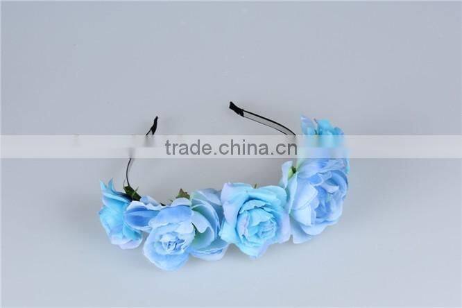Manufacture directly sale blue PE flower headbands for girls