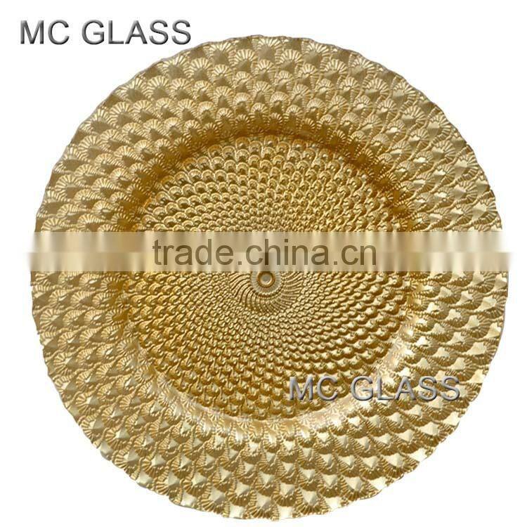 Factory Directly Cheap Wholesale Fancy Wedding Decorative Gold Glass Charger Plate