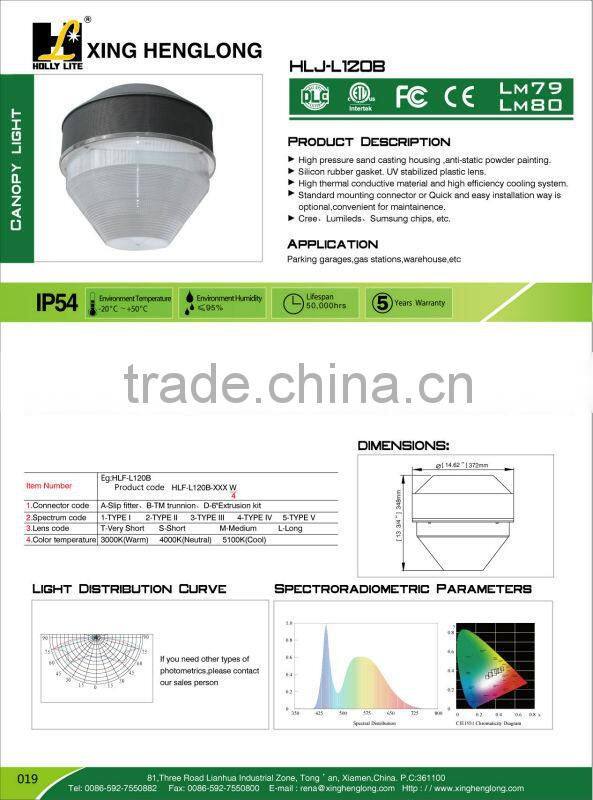 120W DLC ETL LED canopy,LED parking garage fixtures with 5 years warranty