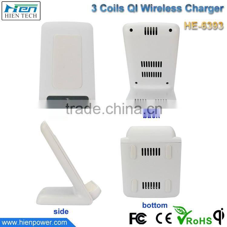 2016 hot sale product phone holder design 3 coil qi wireless charger stand from China factory