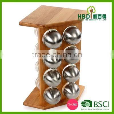 High quality bamboo wood Spice rack with 8 jars
