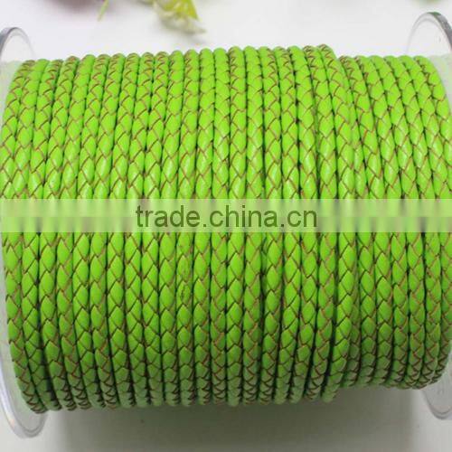 wholesle green 3.0mm braided real leather cord for jewerly
