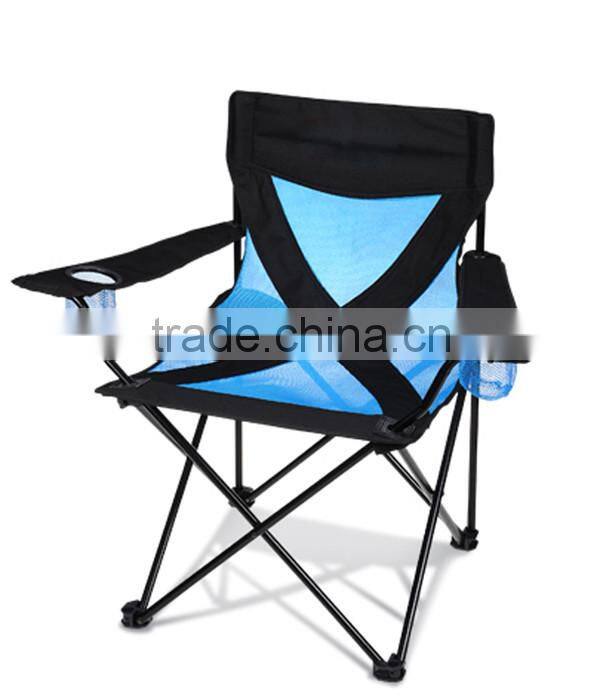 Outdoor folding chair with blue mesh