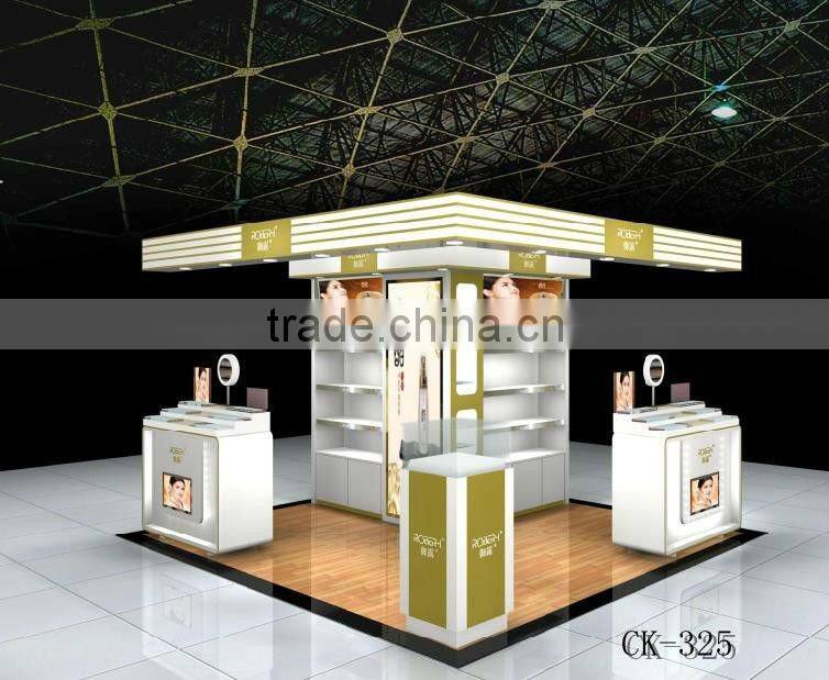 High end cosmetic mall kiosk makeup display showcase cosmetic display showcase with shine led light for sale