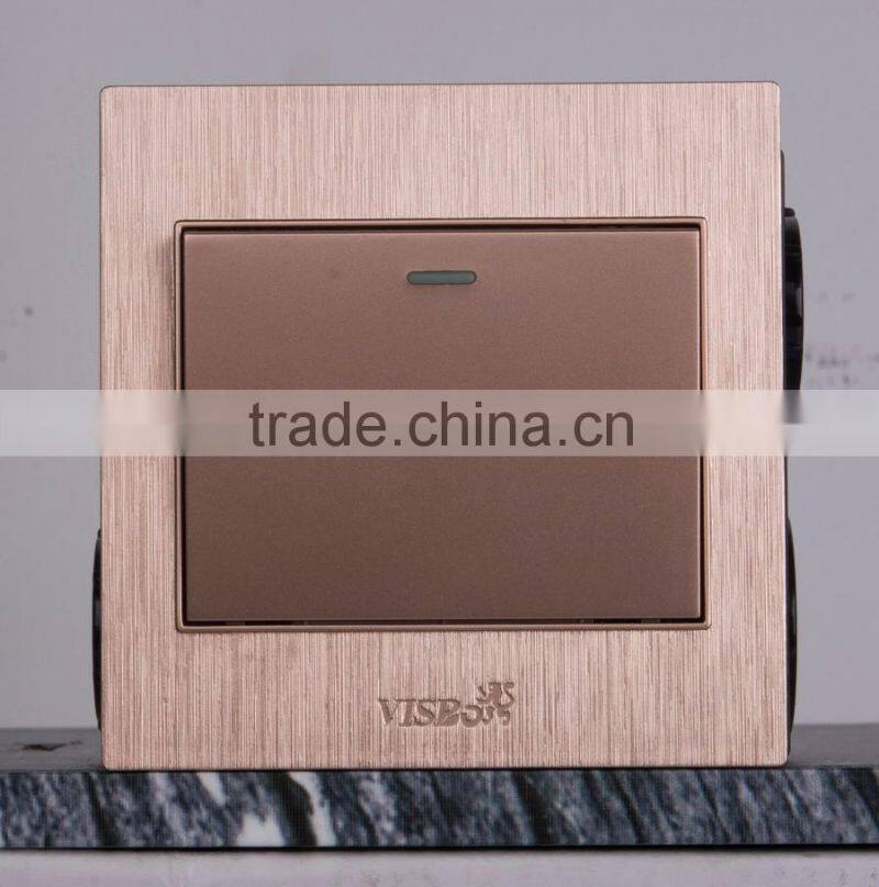 Manufacturer VISBO Luxury Champaign gold PC Panel Push button 1 Gang 2 Way Switch