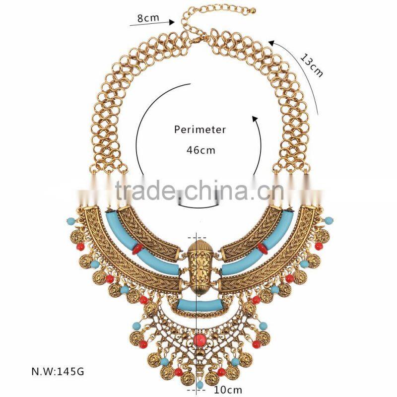 2016 Trendy Fabulous Chunky Turquoise Necklace Vintage gold silver genuine turquoise necklace