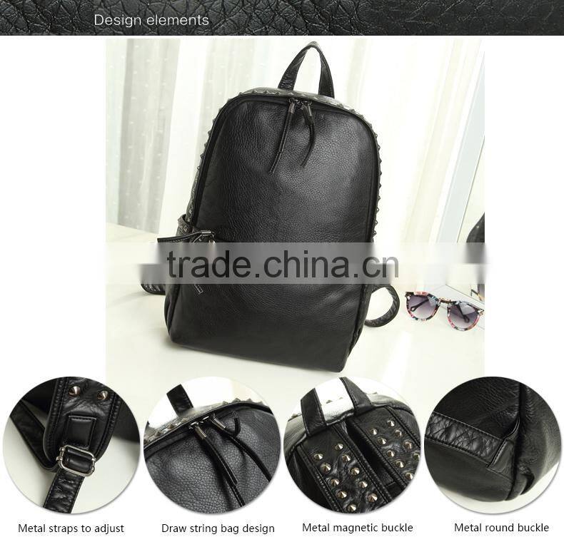 2016 Most popular wicker zipper waterproof backpack and Rivets shoulder bag