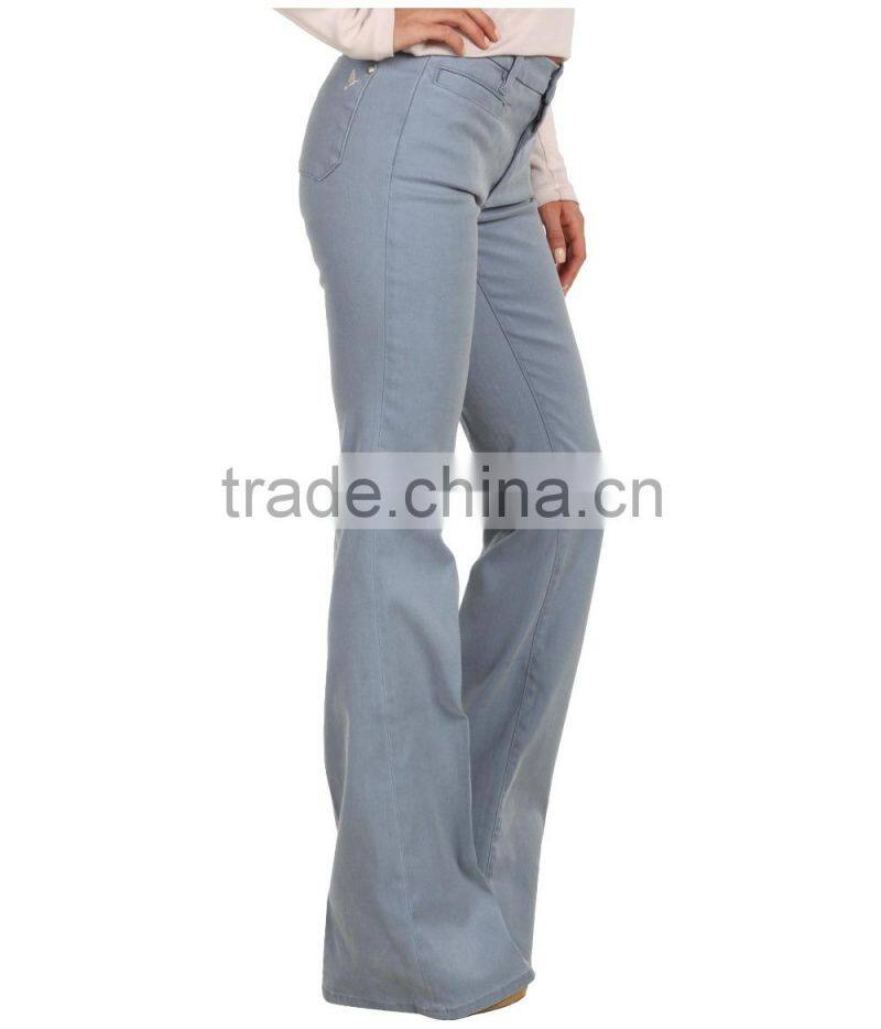 Flared jean skims the hips nips in at the knee kicks out at the upper calf for an elongated shape. (LOTX276)