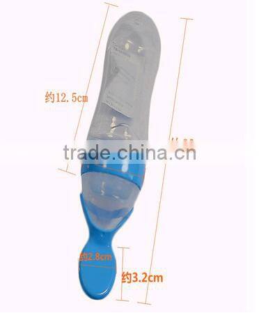 china factory FDA squeezable silicone baby feeding bottle with spoon baby bottle feeder