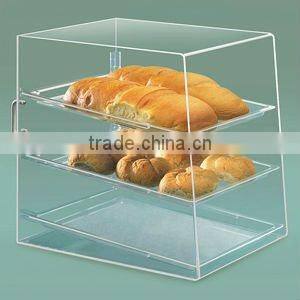 Supermarket clear acrylic bread display shelf with three layers