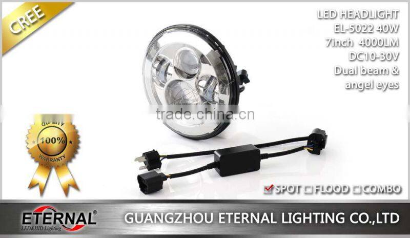 97-16 Jeep Wrangler TJ JK 7" round 40W LED headlight red blue purple pind amber Halo ring Harley motorcycle headlamp