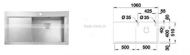 POATS PS-1110 Stainless Steel Sink Overall Size: 1060X510X200mm