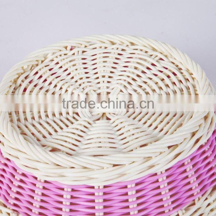 S&D eco-friendly small Hot sale colorful pe rattan handcrafts durable round wicker fruit baskets