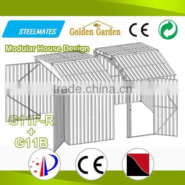 Safety sliding door metal garden shed with greenhouse storage