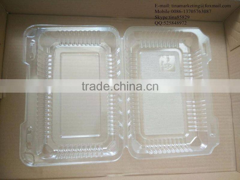 High Quality BOPS Clamshell Hinged Plastic food container for Bakery, Salad, Cake, Sushi and Pastry