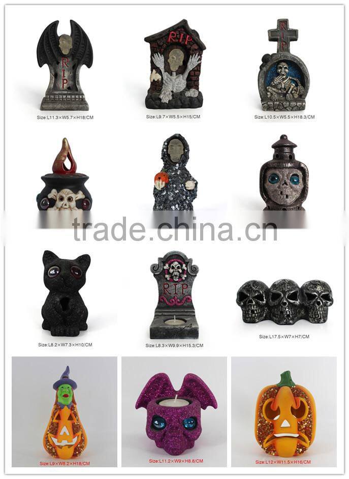 Resin Halloween skull candle holder