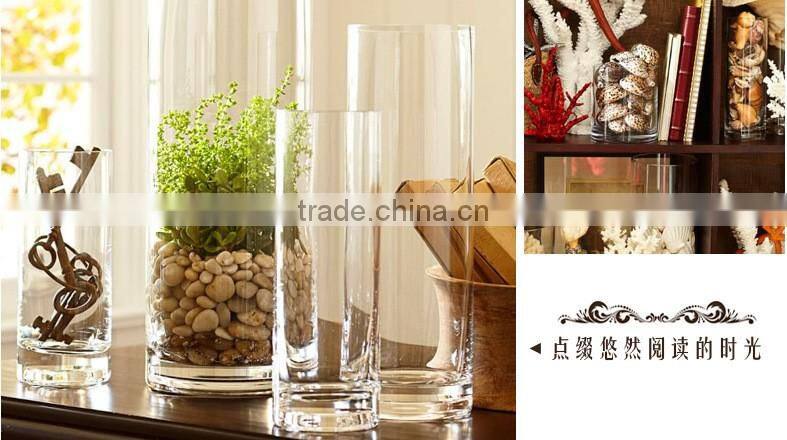 Cylindrical straight hydroponic glass containers transparent glass vase