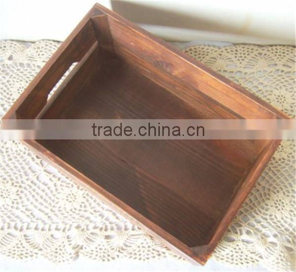 Zakka Vintage Indoor Wooden Plant Pot Trays With Logo Solid Wooden Storage Box Old Style Home Decoration 32 * 22 * 14 cm