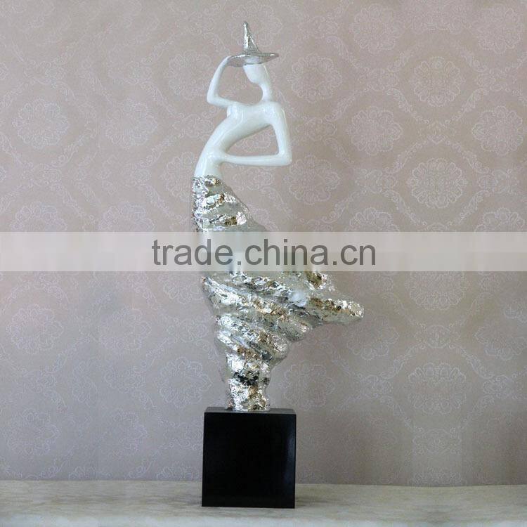 Modern Style White Gold Painted Resin Naked Dancing Lady Sculpture
