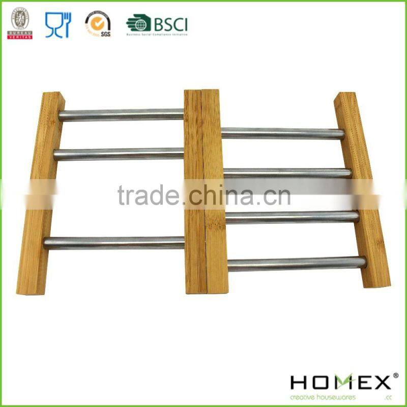 Extensible Bamboo Trivet with Metal/Homex_FSC/BSCI Factory