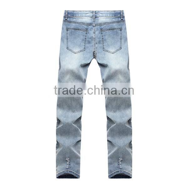 Korea style men ripped jeans washed ankle destroyed pants