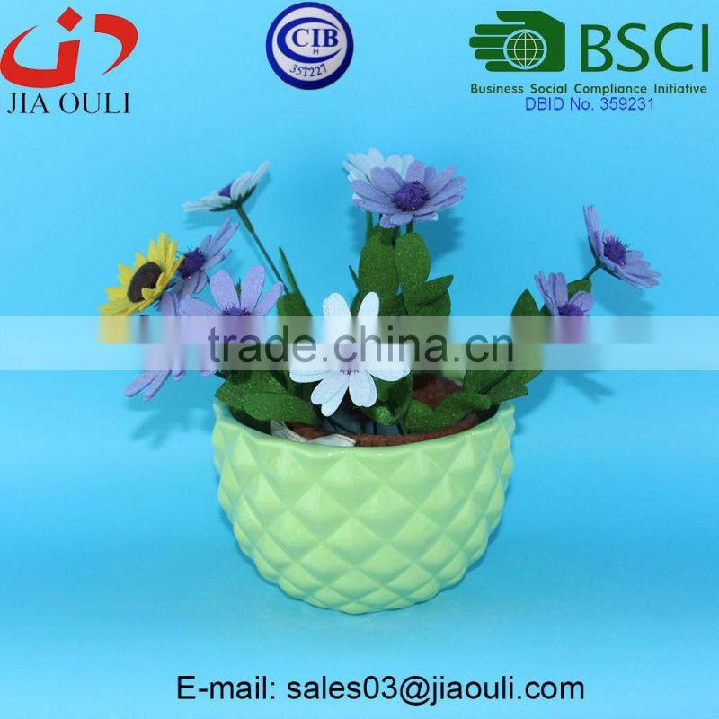 BSCI Audit Factory handle shape ceramic hanging basket planter, plant pot stand with hanger