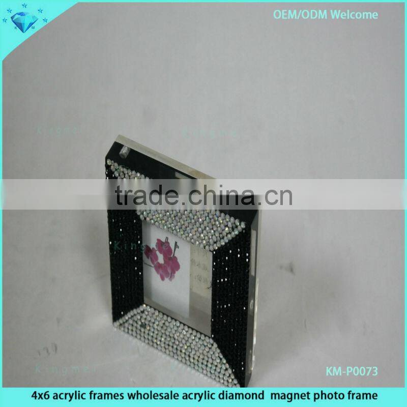 4x6 clear acrylic photo frame with diamond,acrylic magnet photo frame