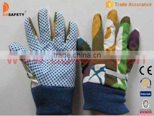 DDSAFETY Blue Dots On Plam Stripe Back Knitted Wrist Protective Kids Hands Garden Gloves