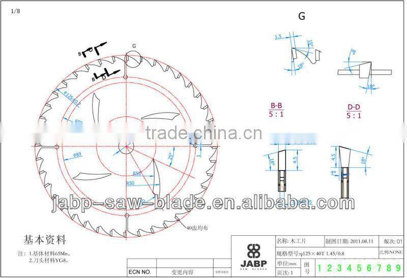 Wood working tct saw blade
