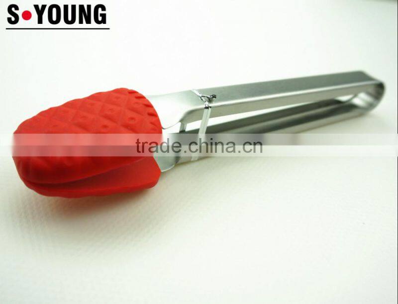 14032 Pineapple Glove Shape Silicone Kitchen and Barbecue Grill Tongs Cooking Stainless Steel Handle Food Tong