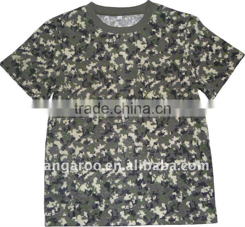 100%cotton short sleeve camouflage Military t-shirt for training; army round neck training shirt; cheap army camouflage tshirt