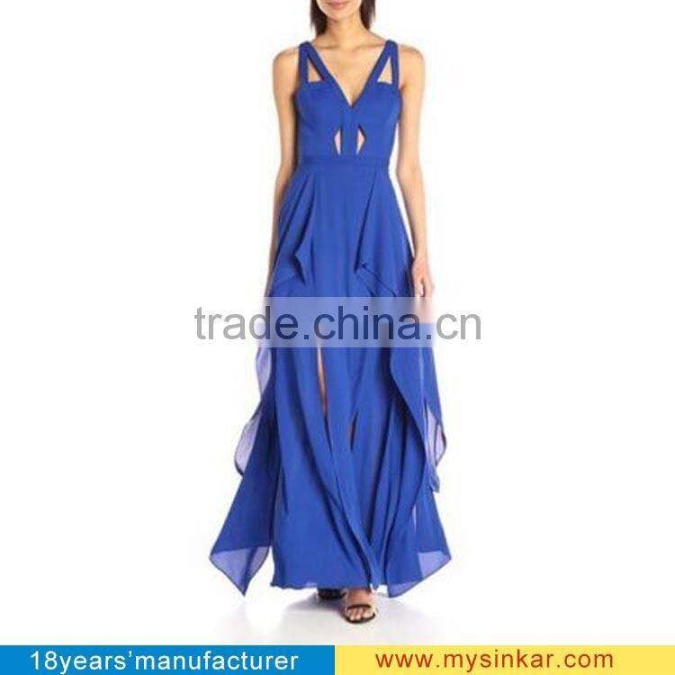 Elegant Sleeveless Design Tulle Vestidos De Fiesta plyester sexy dress ladies long evening party wear gown dress 2016