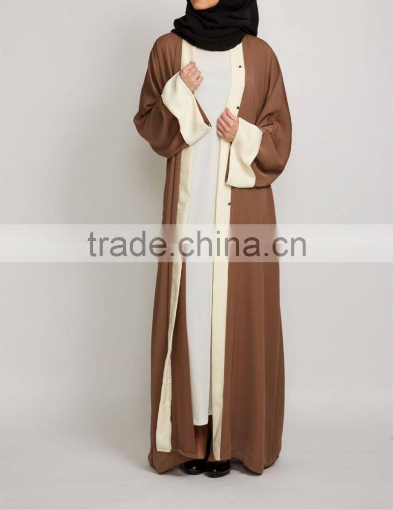 Asian clothing oem women latest burqa designs pictures Pop up buttons Caramel Open Jacket Abaya 2017