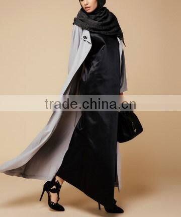 fashion islamic clothing Grey Undertone One Button Linen Open Jacket Abaya