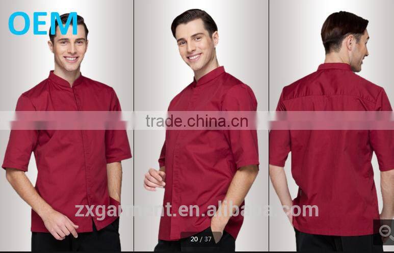 OEM Fashion Designer Poly Cotton red Hotel Men Jacket Chef Uniform