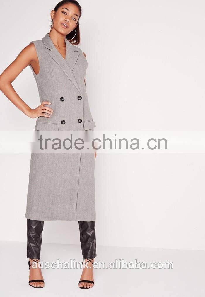 women fashion double breasted sleeveless wool maxi coat