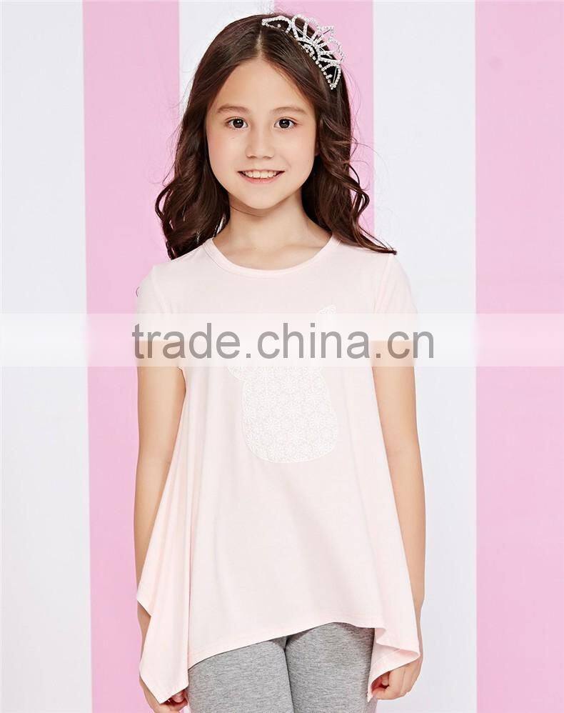 China wholesale girl's long style print pattern t shirt made in China