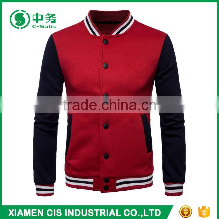 New Design European Style School Red Black Cotton Fleece Varsity Jacket for Men